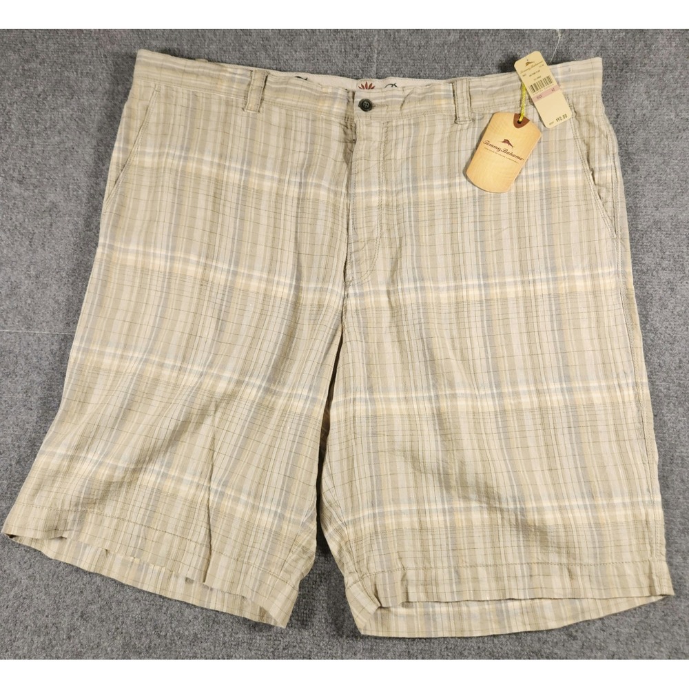 Tommy Bahama Shorts Mens 42 Linen Plaid Beige Silk Blend NEW